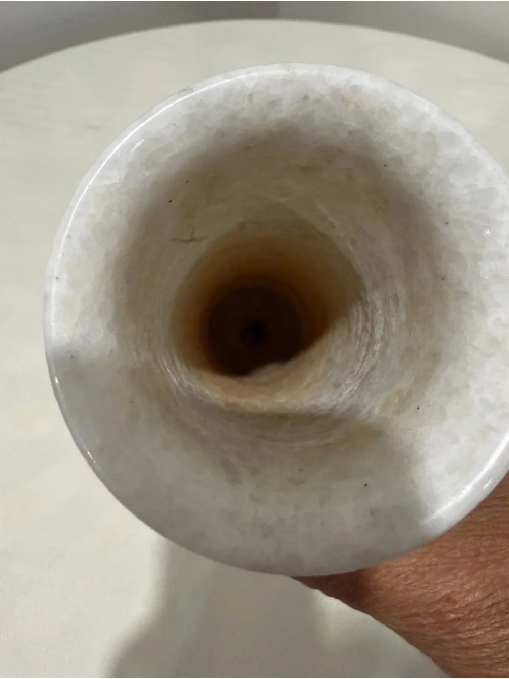 Vintage Hand Carved White Marble Cylindrical 12” Vase